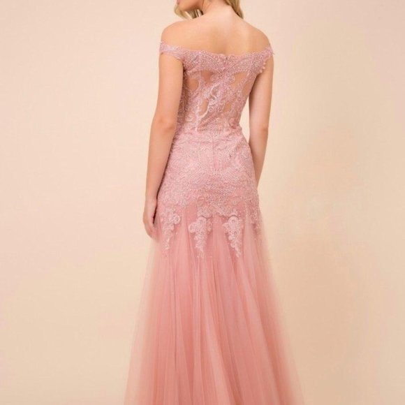Off Shoulder A-Line Shape Prom Dress NXJ325 - Picture 2 of 5